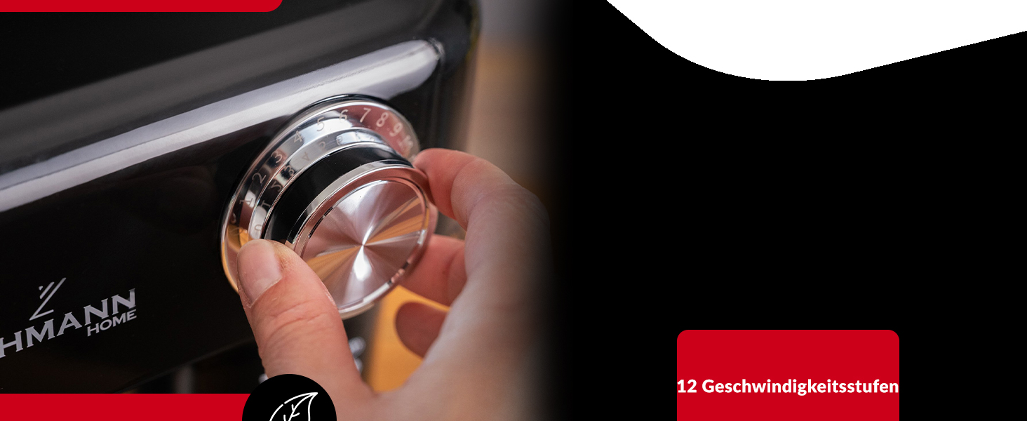 Кухонний комбайн-міксер LEHMANN з набором аксесуарів, 1500 Вт, 12 швидкостей, чаша 5 л, захист від перегріву, планетарний міксер з 3 насадками та захистом від бризок, чорний