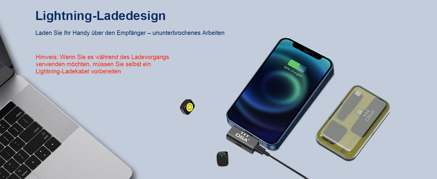 Беспроводной петличный микрофон OSA для iPhone & iPad с шумоподавлением, Lightning, Plug & Play, для интервью, видеоблогинга, YouTube