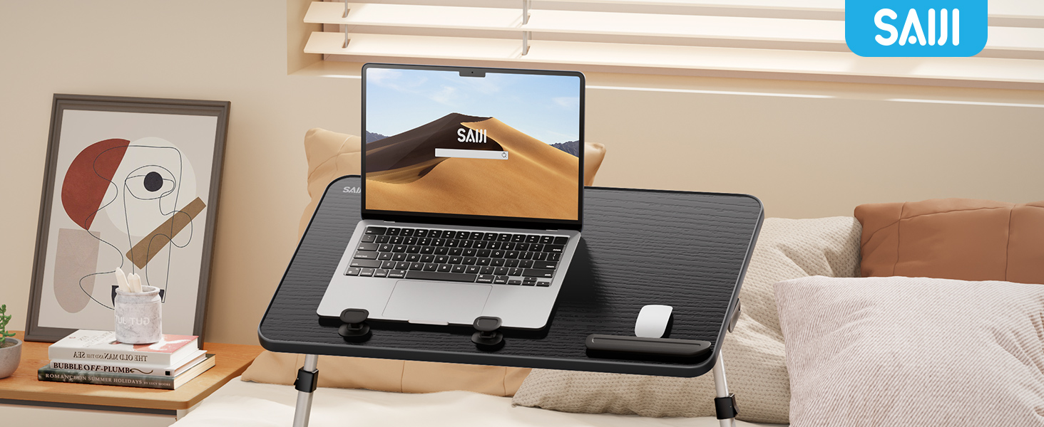 Столик для ноутбука SAIJI, регульована висота, 5 рівнів, для роботи, навчання, читання, їжі, підходить для ноутбуків до 17 дюймів (52*30 см, чорний)