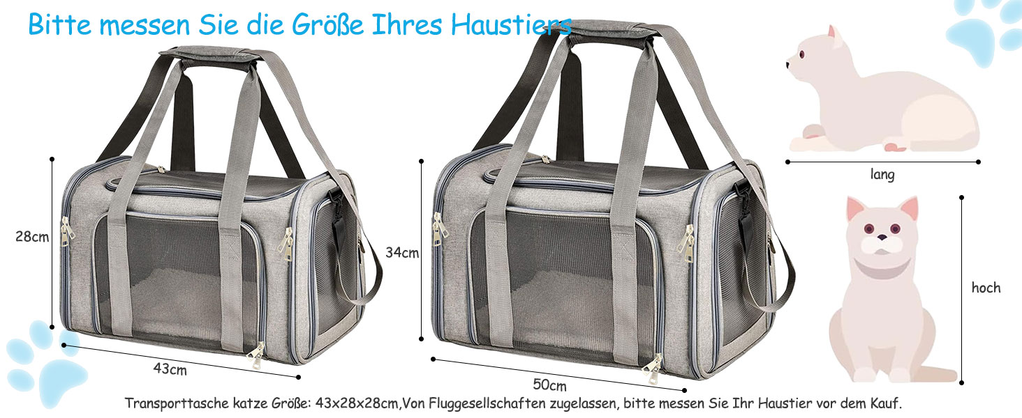 Транспортна сумка для кота та собаки, переноска для собак, складана переноска для котів, портативна, до 5 кг, переноска для середніх собак та котів (M, сіра) 43 x 28 x 28 см