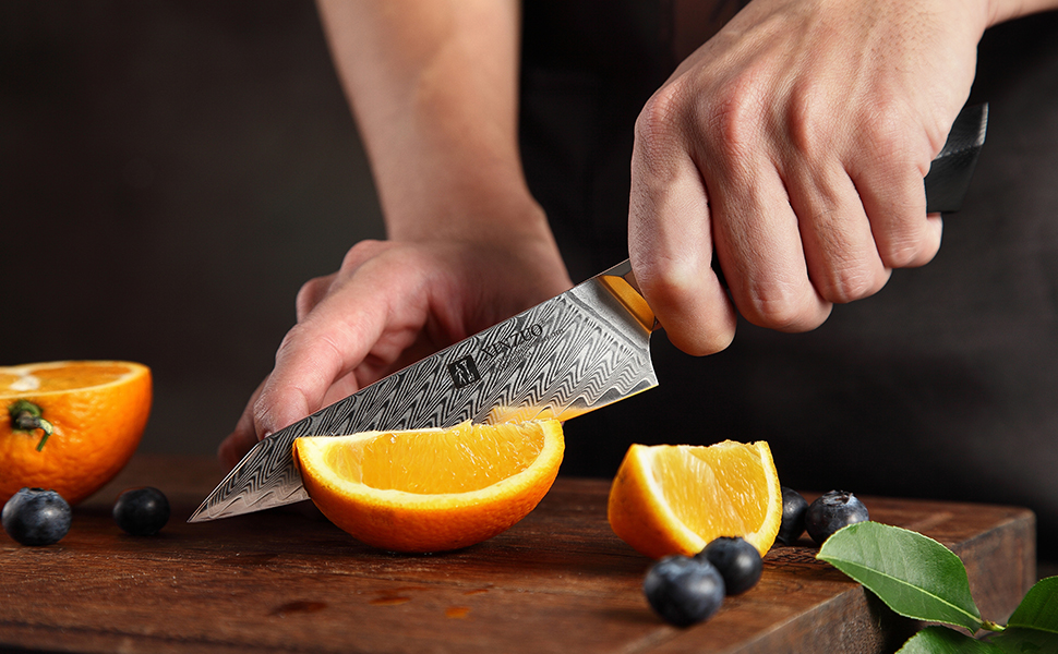 Ніж кухарський XINZUO Damaststahl Kiritsuke 21.5 см, професійний, з ручкою G10 та магнітною піхвою, серія Feng