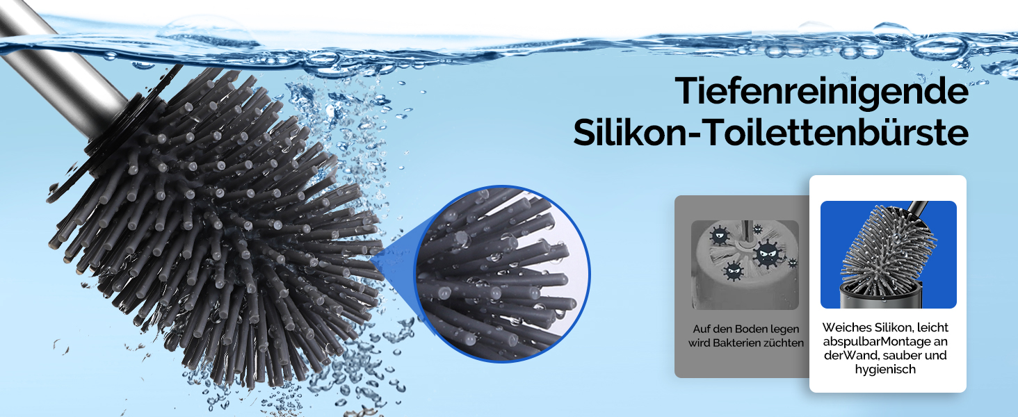 Набір для туалету Hamitor: щітка для унітазу з силікону та нержавіючої сталі, настінний монтаж без свердління, швидковисихаючий тримач, сріблястий