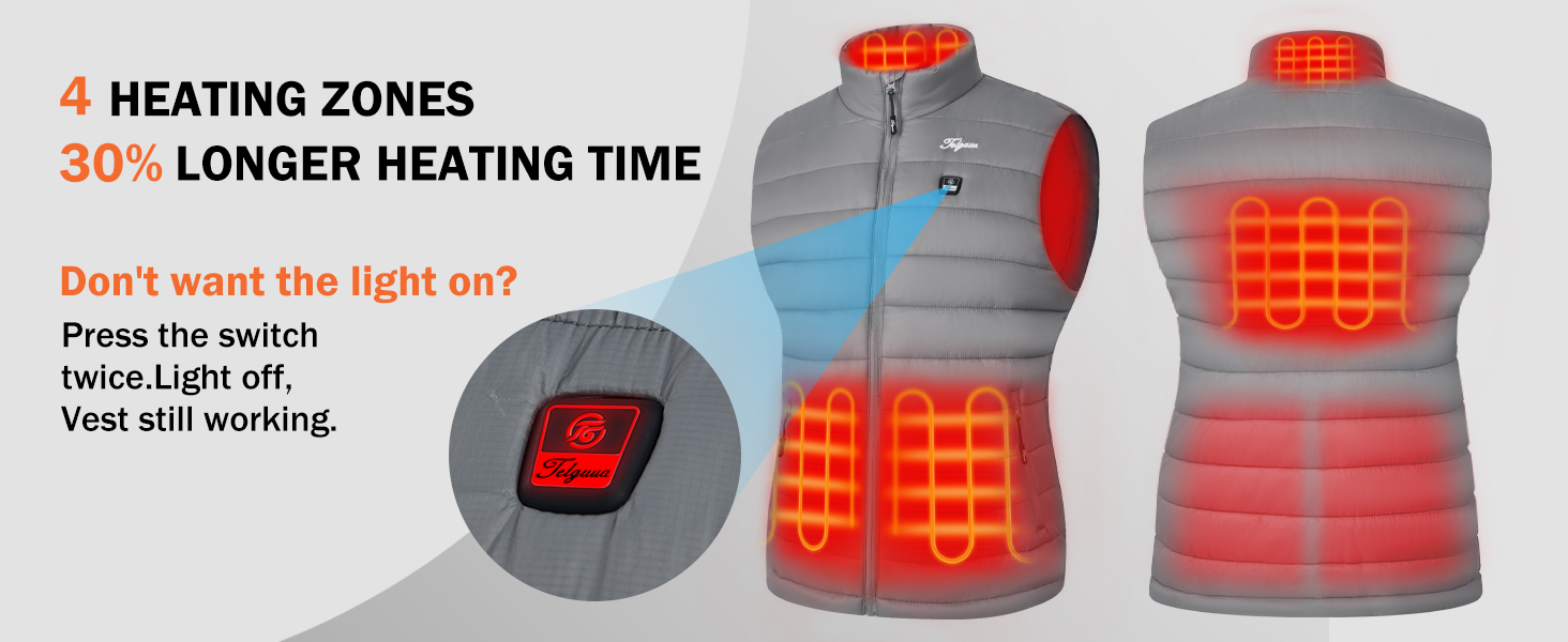 Гріюча жилетка для жінок Telguua з акумулятором 5V 12000mAh, USB-C, 4 зони нагріву, 3 режими температури, для активного відпочинку, біла (XXL, сірий)