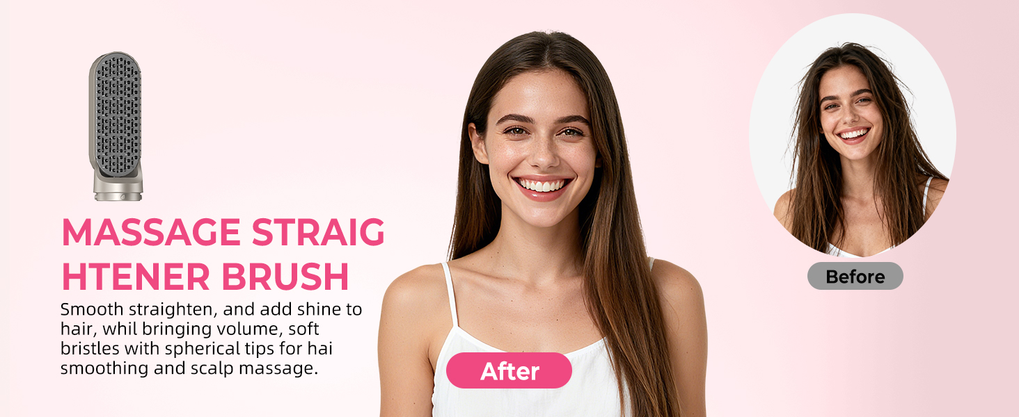 Набір для укладки волосся Atopskins 6 в 1: фен-щітка, плойка, круглі щітки, 1000W, рожевий (крем-золотий)