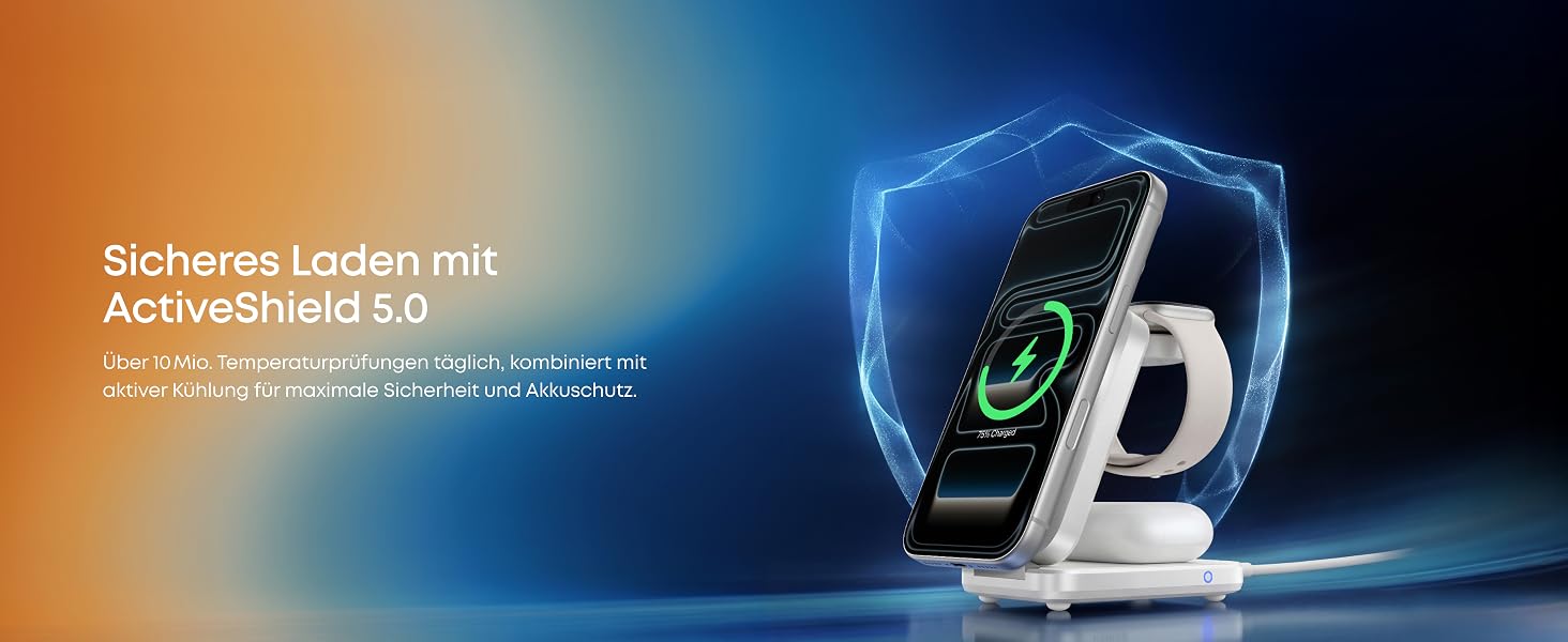 Зарядна станція Anker Prime 3-in-1 Qi2 25W з системою охолодження AirCool, бездротовий зарядний пристрій (білий)