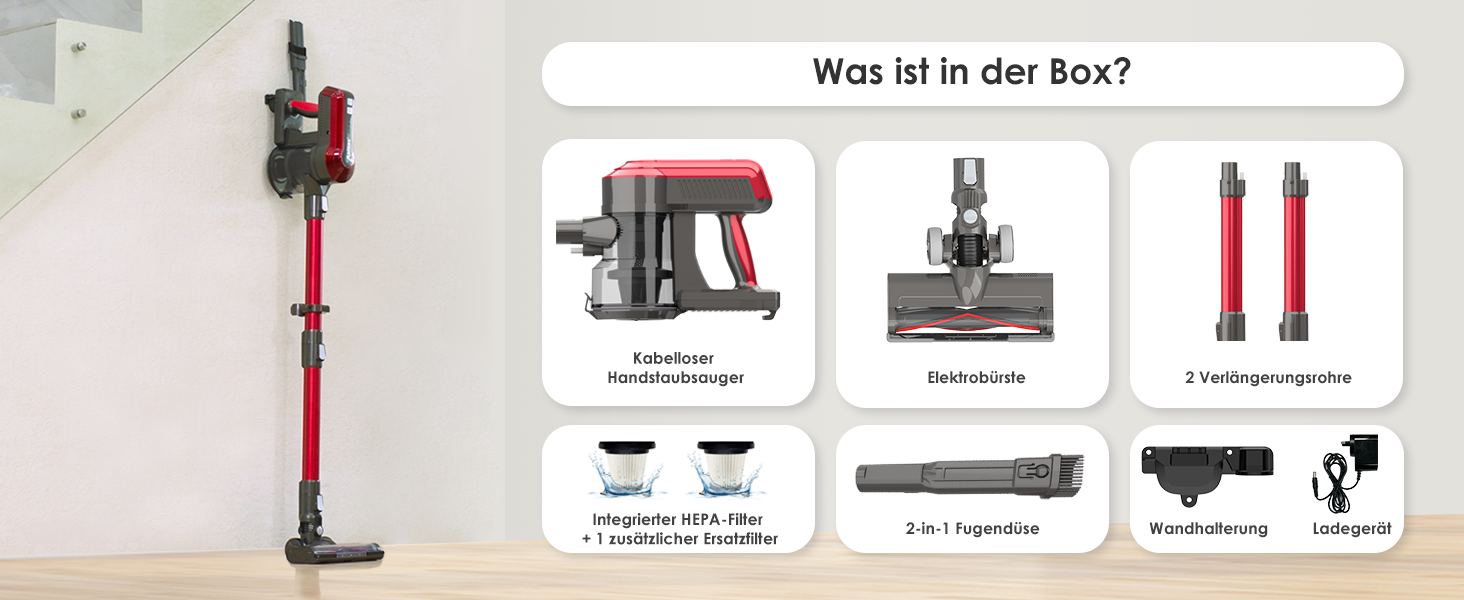 Акіта Бездротовий пилосос 30V 450W з акумулятором до 50 хвилин роботи, 3 режими всмоктування, ручний та стійкий, безщітковий цифровий двигун, літієва батарея, для килимів та шерсті тварин (V10A)