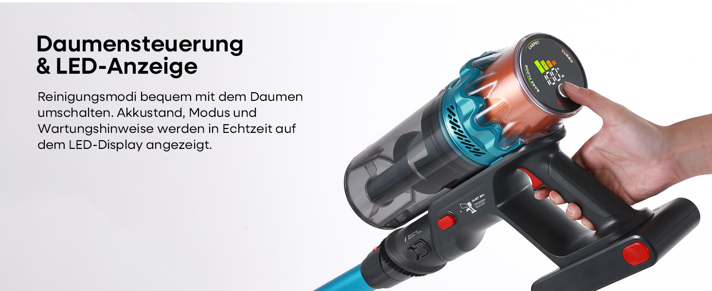 Акумуляторний пилосос ElecKeys K10: 50000Pa, 600W, 70хв, LED дисплей, 1.8L, антинамотування, для тварин, килимів, твердих поверхонь, авто, блакитний