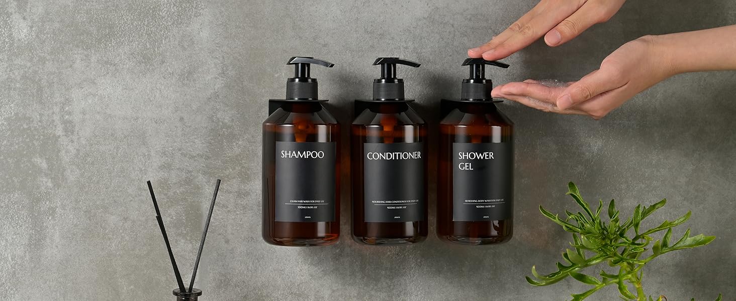 3 шт. дозатори для мила настінне кріплення, 500 мл, дозатори для шампуню та гелю для душу, чорний колір, без свердління, для кухні та ванної кімнати