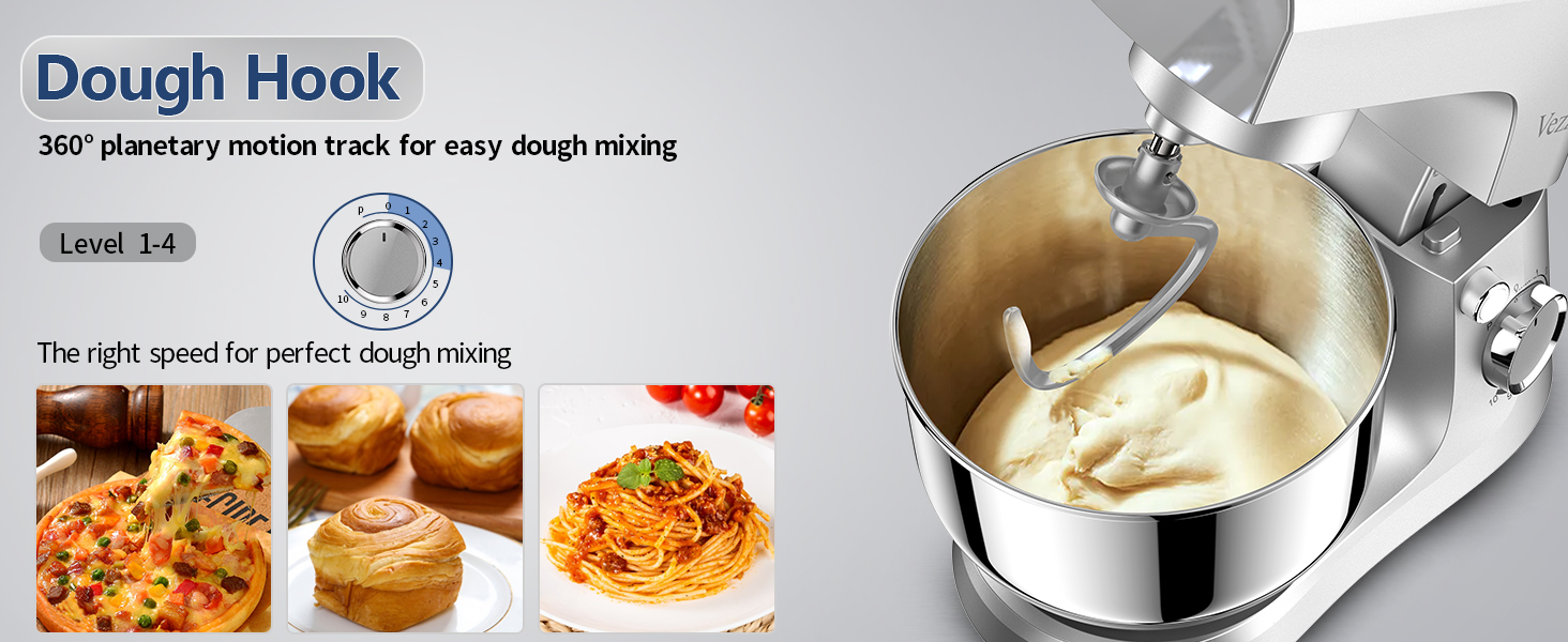 Міксер тістовий Vezzio Knetmaschine 1500W, 4.5л, 10 швидкостей, з набором насадок (зелений, срібний)