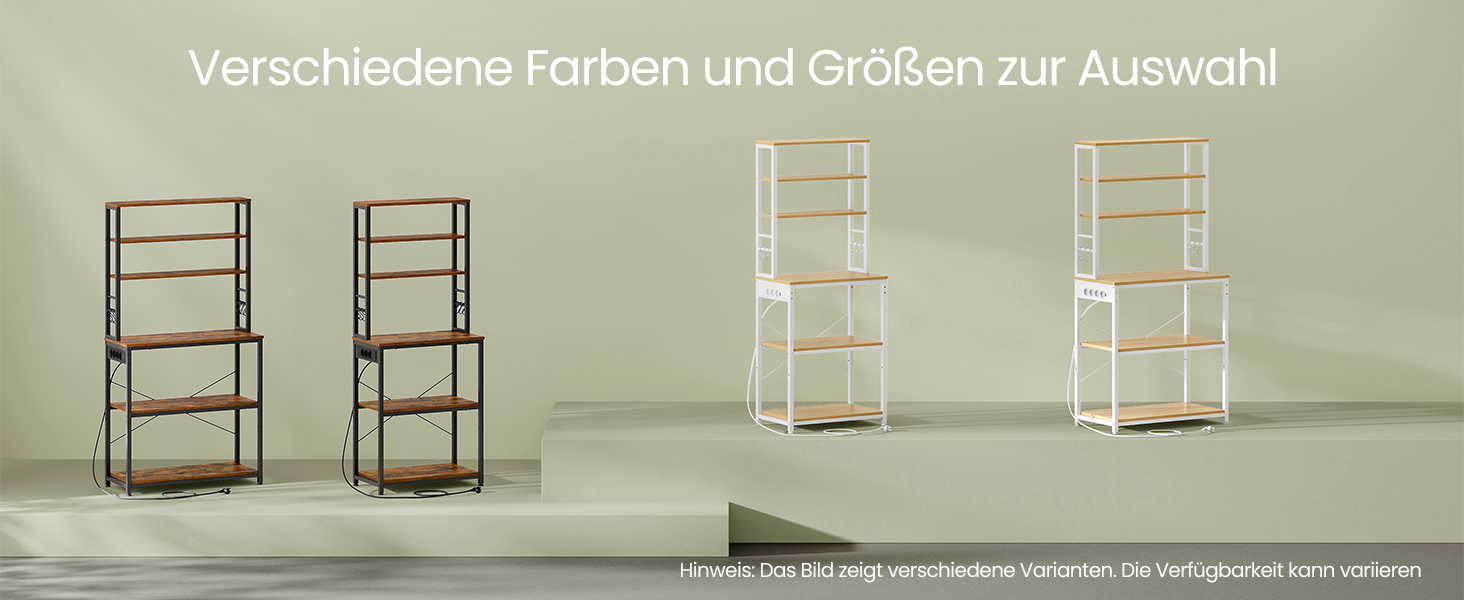 Стелаж кухонний VASAGLE з розетками, 6 полиць, гачки, сталевий каркас, 40x60x167 см, золотий дуб + білий, KKS124Y01 60B