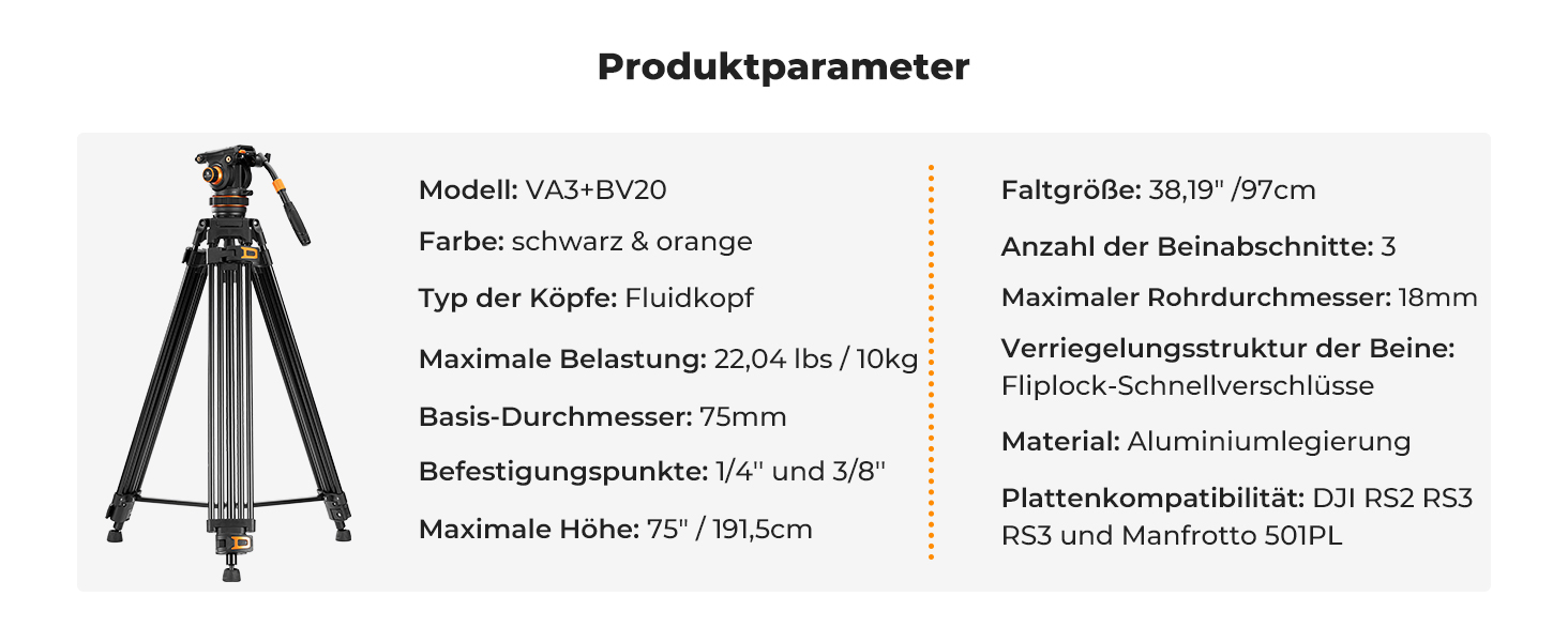 Штатив для камери K&F CONCEPT VA3+BV20: відео штатив з поворотним кріпленням, 184 см, для DSLR, відеокамер