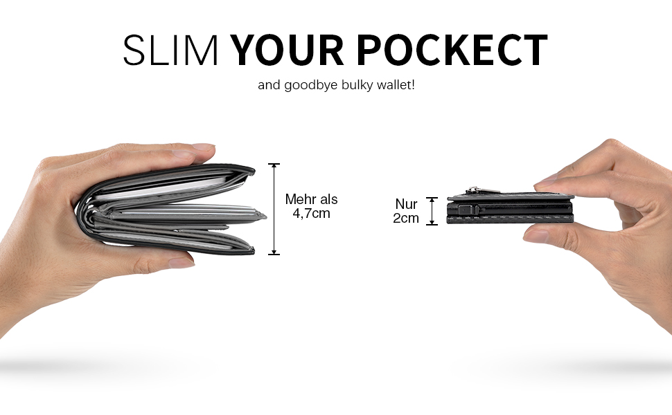 Чоловічий гаманець TENBST - картхолдер ультратонкий з RFID захистом, 10 відділень для карток, вікно для ID, преміум карбон, чорний