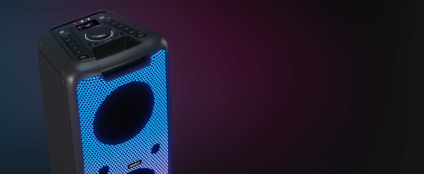 MEDION PE-1 Pure Partybox: портативна Bluetooth колонка з мікрофоном, світлові ефекти, караоке, AUX, USB, радіо (2 x 450 Вт)