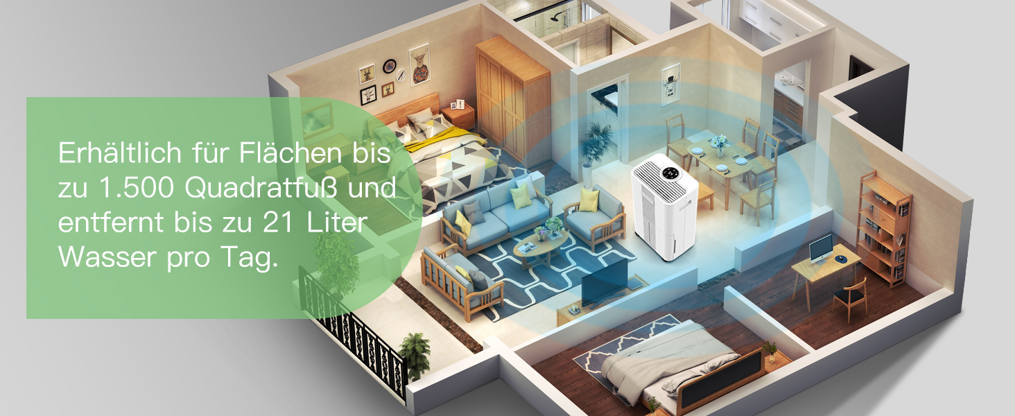 Електричний осушувач повітря Homtronics з гофрованим шлангом 1м, інтел. контроль вологості, 3 режими, таймер 24г, для підвалу, ванної, спальні