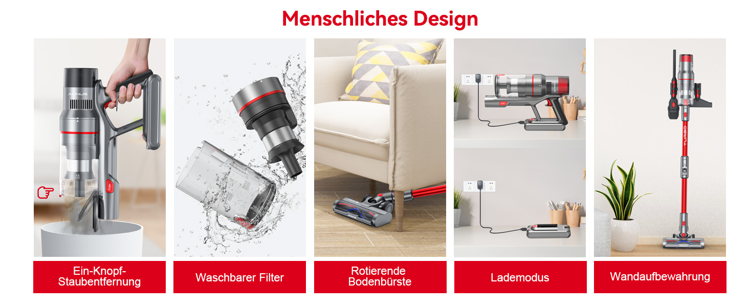 Акумуляторний пилосос Aonus A9 Pro, пластиковий, червоний, 500 Вт, об'єм 1 літр, 60 дБ