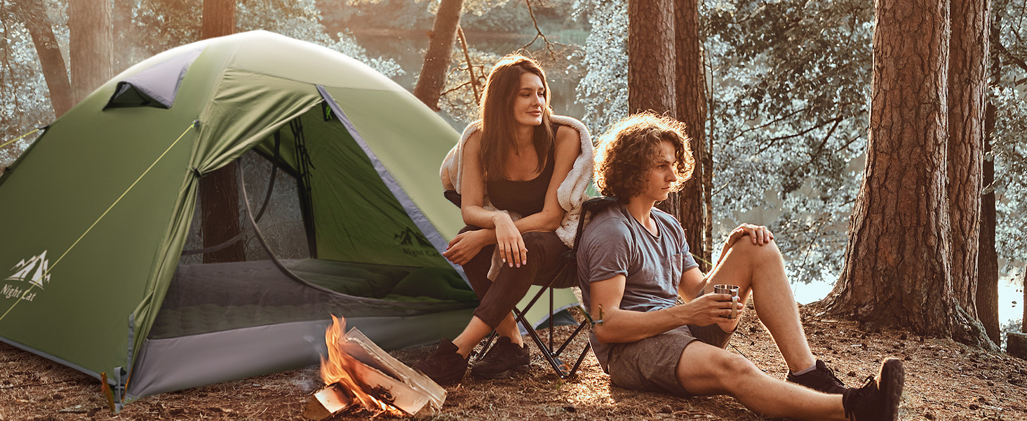 Намет Night Cat Camping для 2 осіб: Водонепроникний, легкий, 3 сезони, з тамбуром, зелений