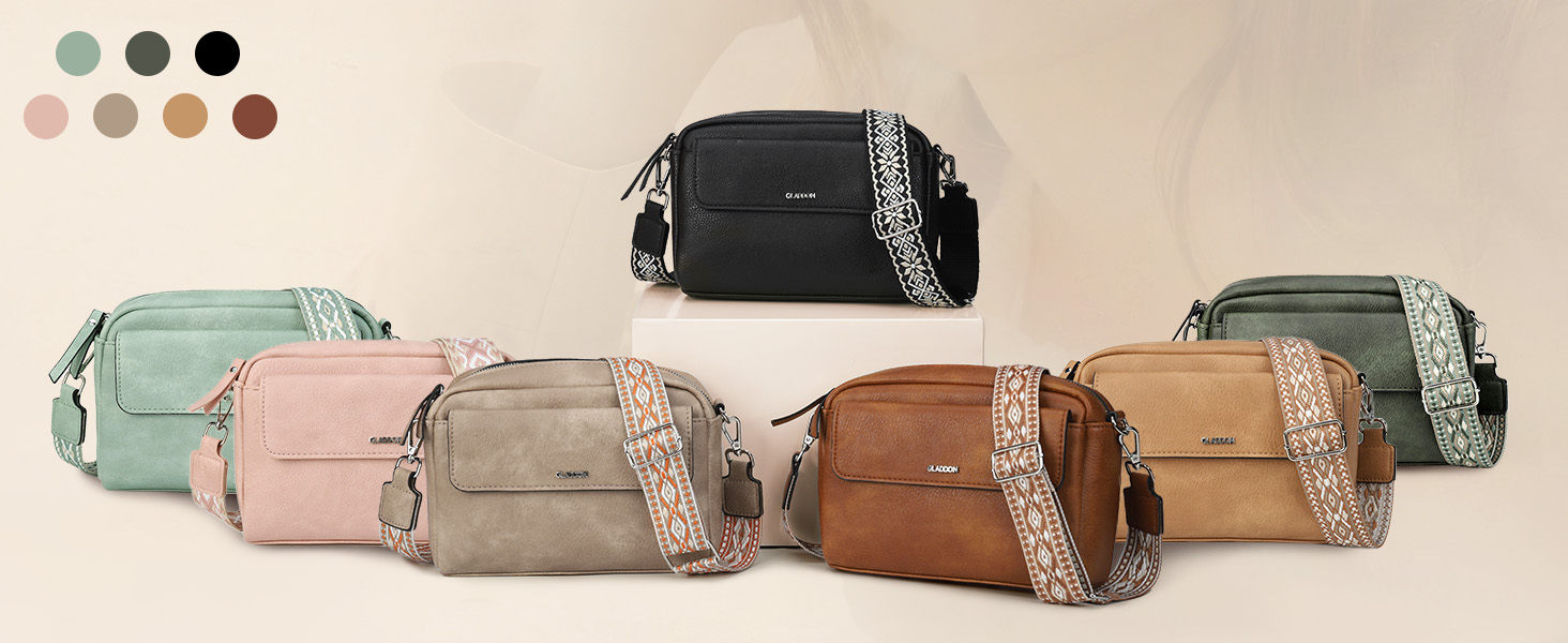 Сумка жіноча Gladdon шкіряна крос-боді середнього розміру коричнева з широким ременем та плечовим ремінцем