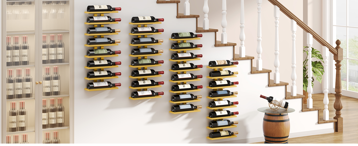 Настінна вітрина для вина FAVOOOSTY з 8 полицями, металева, для вітальні, спальні, винного погреба (Золота, 1 шт.)