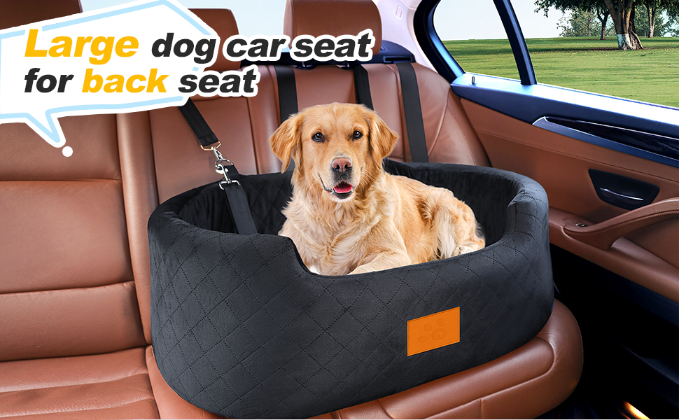Dog Car Seat for Medium/Large Dogs (up to 25kg) or 2 Small Dogs - with Safety Leashes & Washable Cushion - Rear Seat Cover (Brown/Gray)