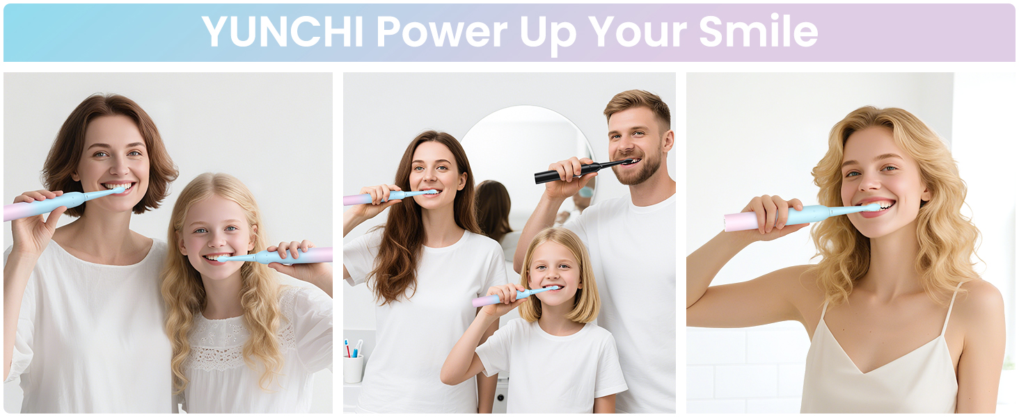 Електрична зубна щітка YUNCHI C2 з 40000 VPM, звукова, для дорослих та дітей, USB-C зарядка, 30 днів роботи, 5 режимів, 8 насадок, рожева/блакитна