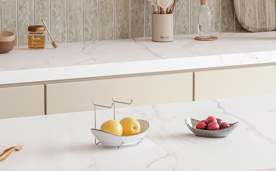 Набір підставок для фруктів та овочів Acliys, 3 яруси, кераміка, для кухні, сріблястий