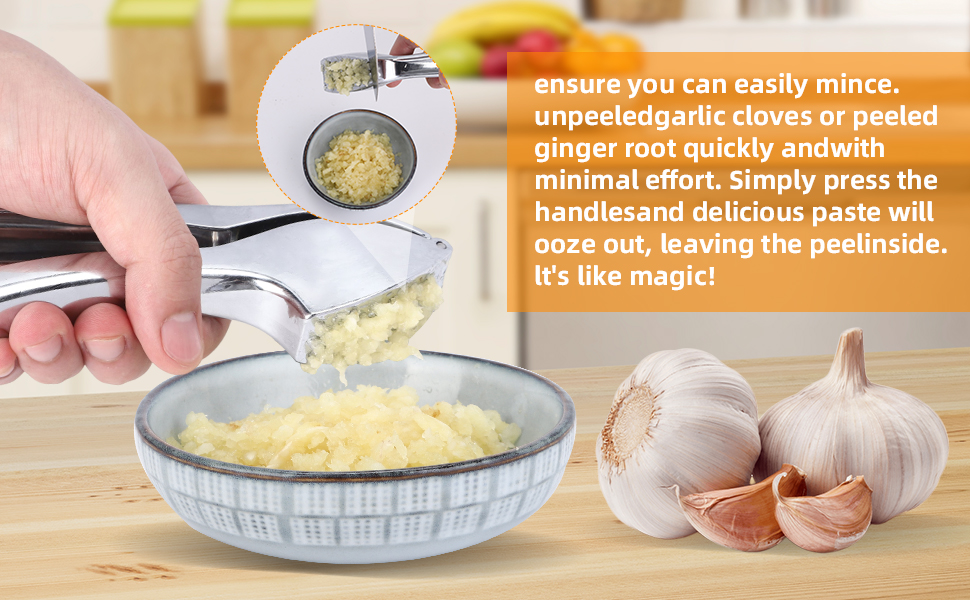 Преміум-прес для часнику: міцний, довговічний, з полірованою поверхнею. Легке подрібнення часнику та імбиру. Не потребує очищення. Ідеально підходить для дрібних інгредієнтів.