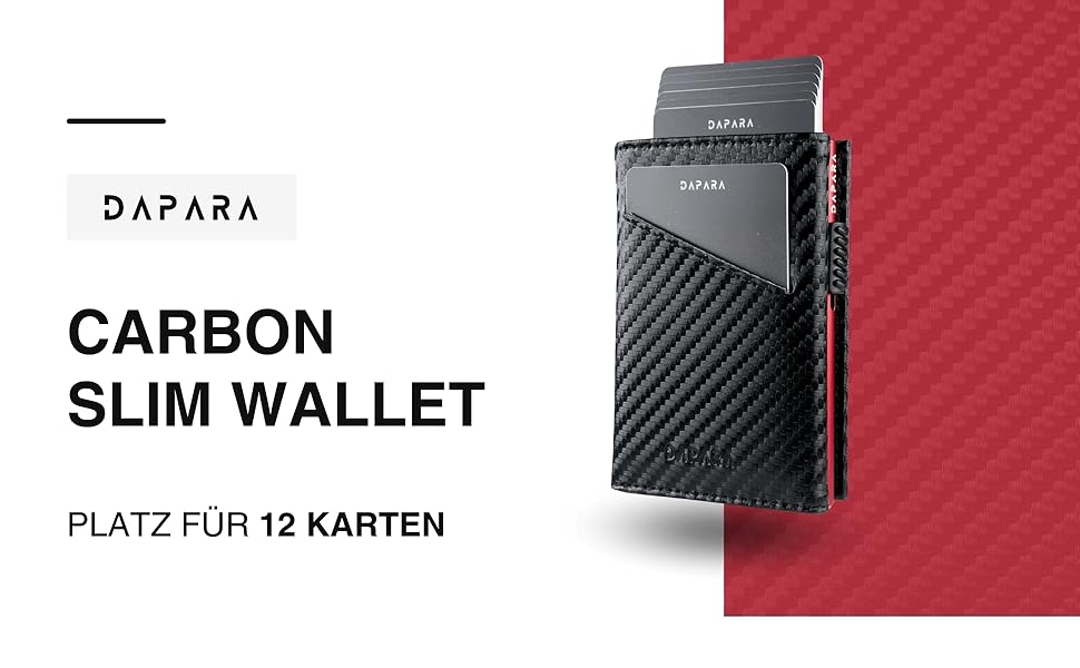 Чоловічий гаманець DAPARA: тонкий, з відділом для монет та RFID-захистом, вміщує 12 карт, карбоновий червоний колір