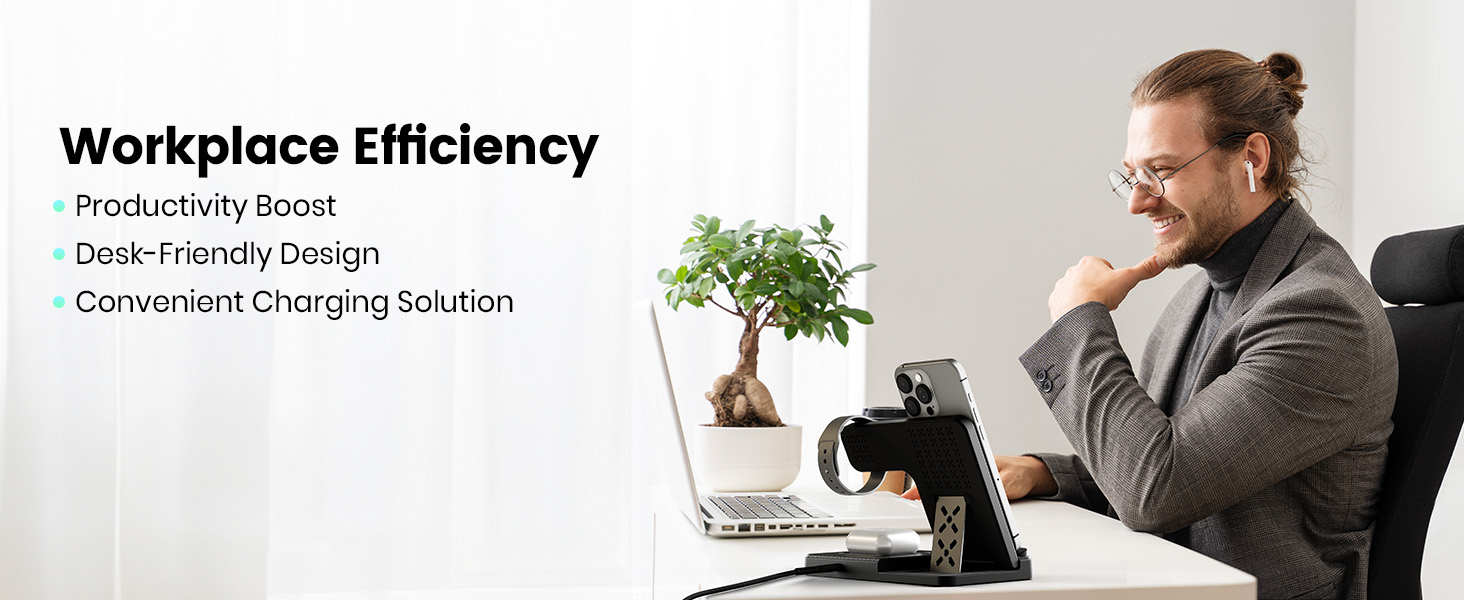 Бездротова зарядка 3-в-1 для Apple iPhone, Apple Watch, AirPods - компактна, для дому, офісу, подорожей