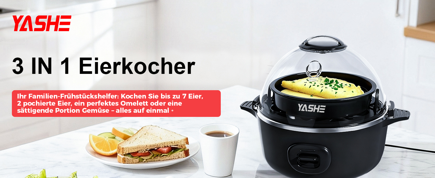 Електричний яйцеварка YASHE на 7 яєць: для твердих, середніх та м'яких яєць. З підставкою для яєць та акустичним сигналом