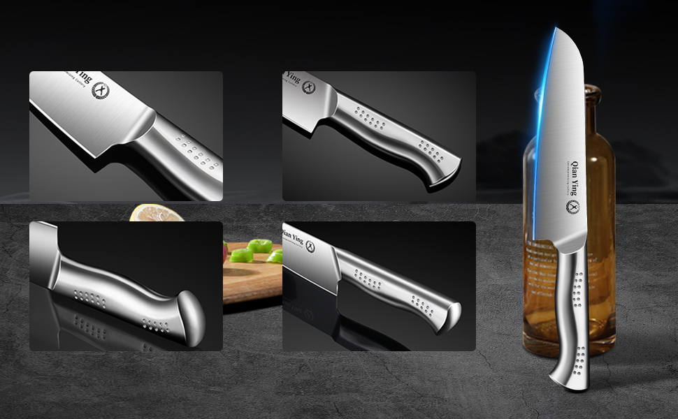 Набір кухонних ножів Qianying з блоком: 14 предметів. Набір ножів з підставкою, точилка, срібний колір. Кухонні ножі, подарунок для мами. Преміум якість.