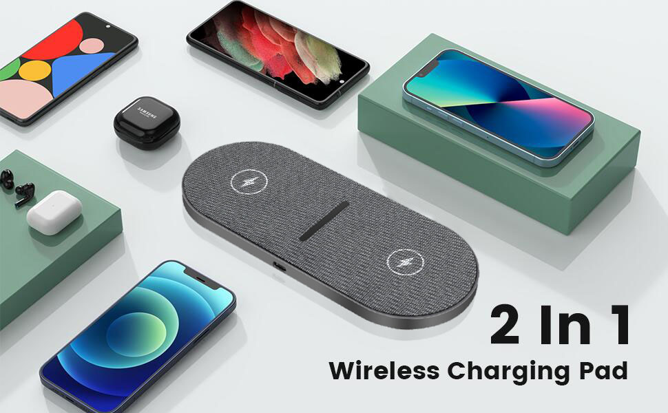 Бездротова зарядка 40W 2 в 1 для iPhone, Samsung, AirPods: швидка зарядка для iPhone 17/16/15/14/13/Pro/Pro Max, AirPods 4/3/Pro, Galaxy S25/Galaxy Buds (сірий)