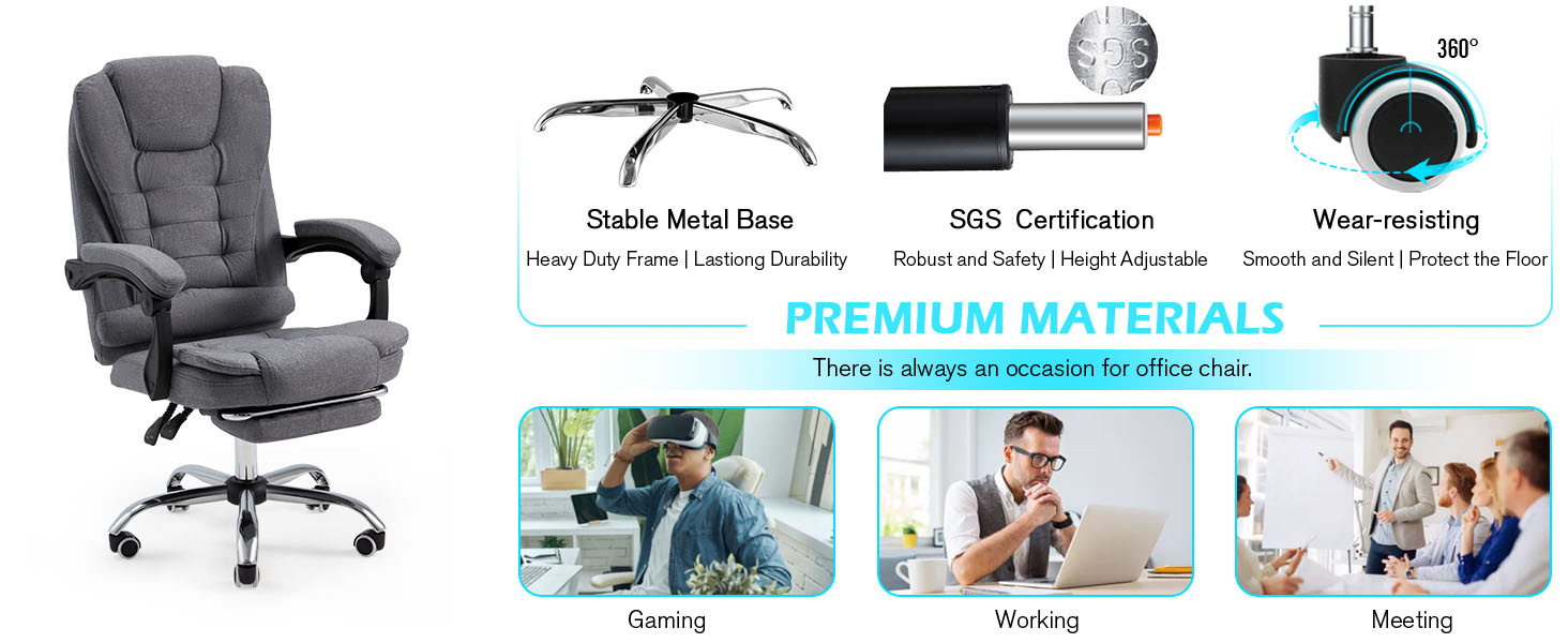 Крісло YODOLLA для офісу, 200 кг, ергономічне, з регульованою спинкою, комп'ютерне, з підніжкою, чорне