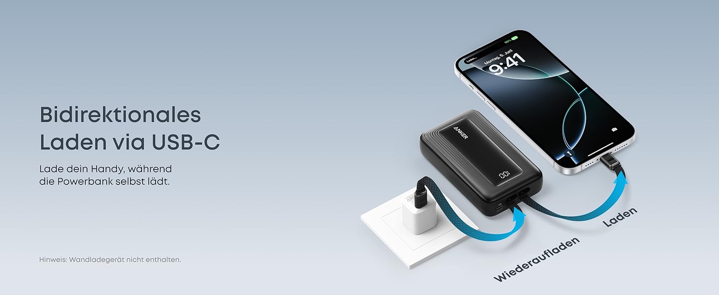 Anker Zolo Powerbank 20000mAh 45W: Зовнішній акумулятор з USB-C кабелем для iPhone, Samsung, MacBook (Чорний)