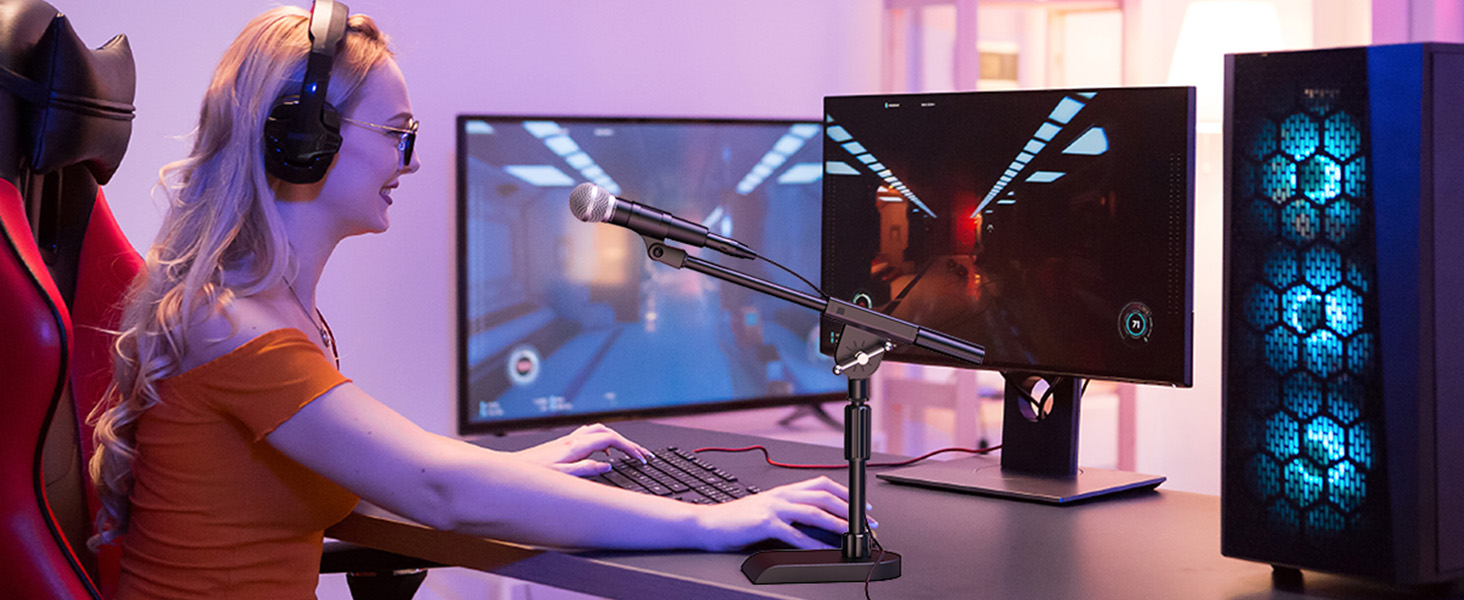 Підставка для мікрофона TONOR з регульованою висотою, з важкою основою та поворотним кріпленням, Boom Arm з адаптерами 3/8'' та 5/8'' для всіх мікрофонів, підходить для подкастів, гітари