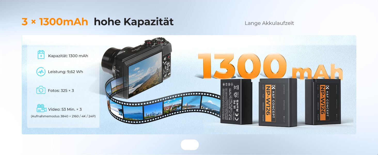 Набір акумуляторів K&F CONCEPT NP-W126 / NP-W126S для камер Fujifilm (3 шт.) з зарядним пристроєм 20W PD для XT30 III, XM5, X100VI, X100V, XS10, XT30, XT20, XE4, A5