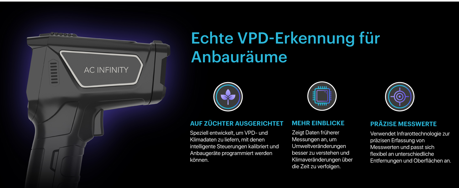 AC Infinity VPD-Thermometer: Вимірювач клімату для теплиць, шатрів, тераріумів, з інфрачервоним датчиком та калібруванням