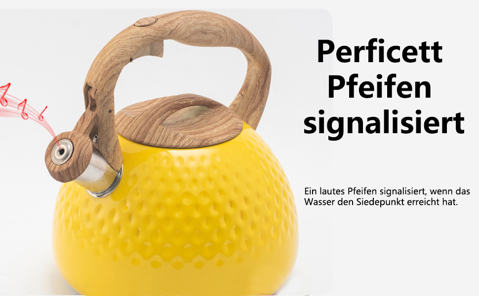 Чайник-свисток з нержавіючої сталі 3L, сумісний з усіма плитами, для чаю та кави, жовтий