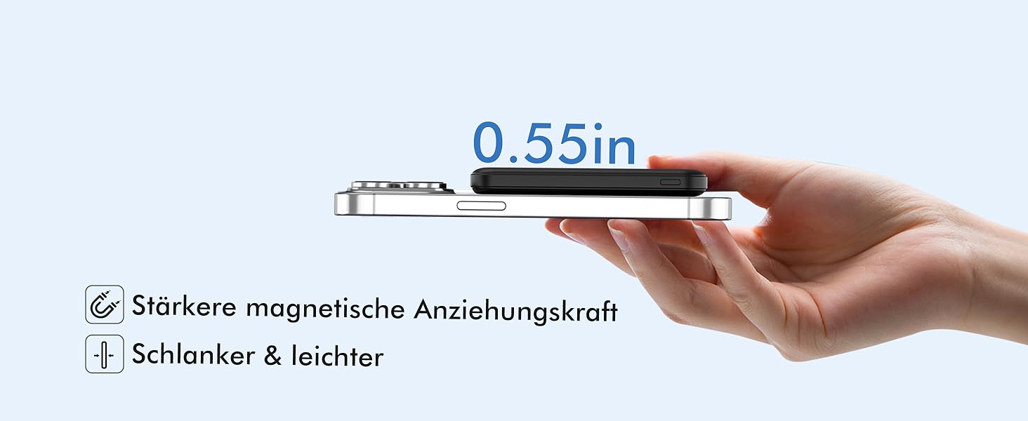 Power Bank MagSafe 5000mAh для iPhone: Швидка зарядка 20W, USB-C, Магнітне з'єднання, Сумісність з iPhone 17/16/15/14/13/12 - Чорний