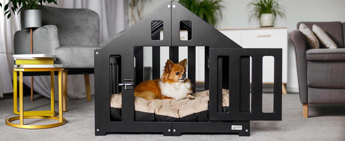 Будка для собак з дерева, закривається на замок, вольєр для собак, чорна, 85 x 70 x 80 см