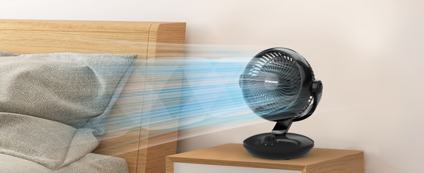 WOWDSGN Вентилятор для дому: тихий настільний циркулятор повітря 24dB, 3 швидкості, 100°/80° осциляція, чорний Xd-1586fc