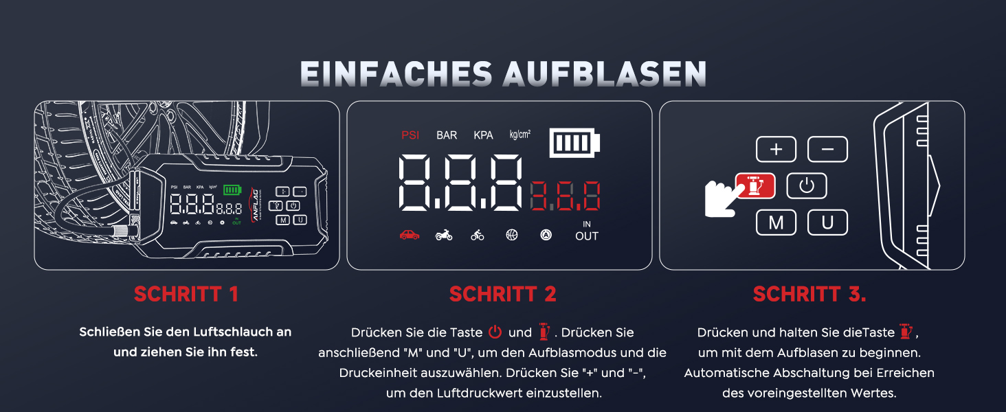 Портативний пусковий пристрій ANFLAG 7000A з компресором та LED-ліхтариком, 26800mAh, для бензинових та дизельних двигунів (до 12.0L)