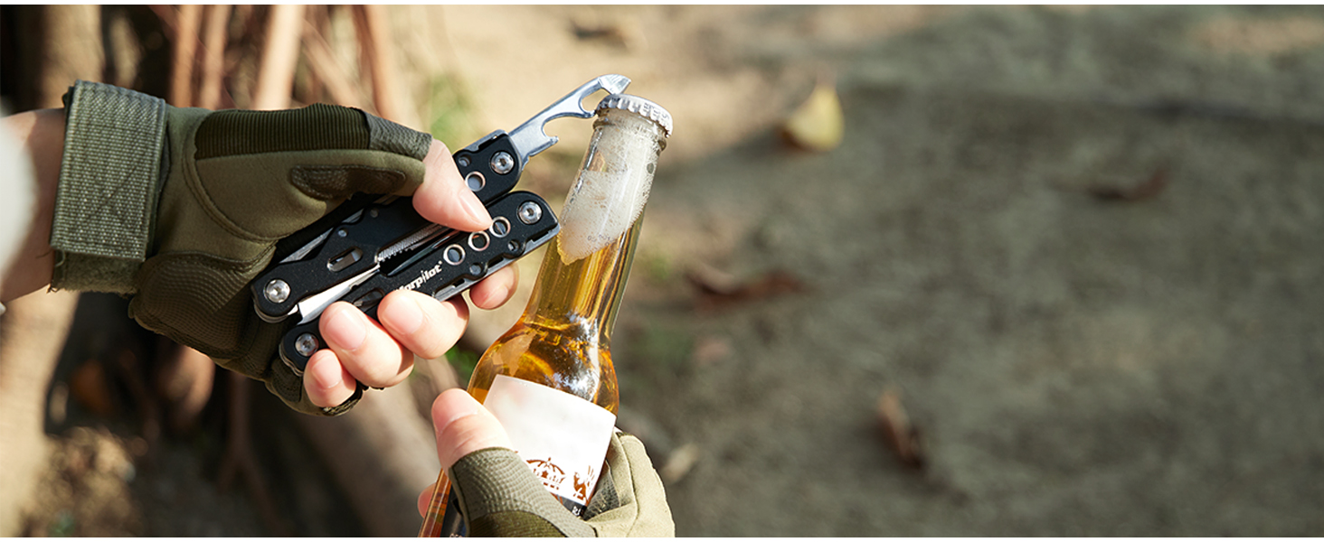 Morpilot Мультитул 25 в 1: багатофункціональний інструмент з нержавіючої сталі, 11 біт для шуруповерта, пліер, відкривачка для пляшок, карабін, з чохлом для кріплення до ременя