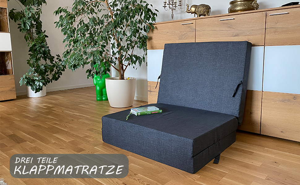 Складний матрац Goliez 3-в-1 для гостей, пінополіуретановий, розкладний, для кемпінгу, знімний чохол, сірий, 190x60x7 см
