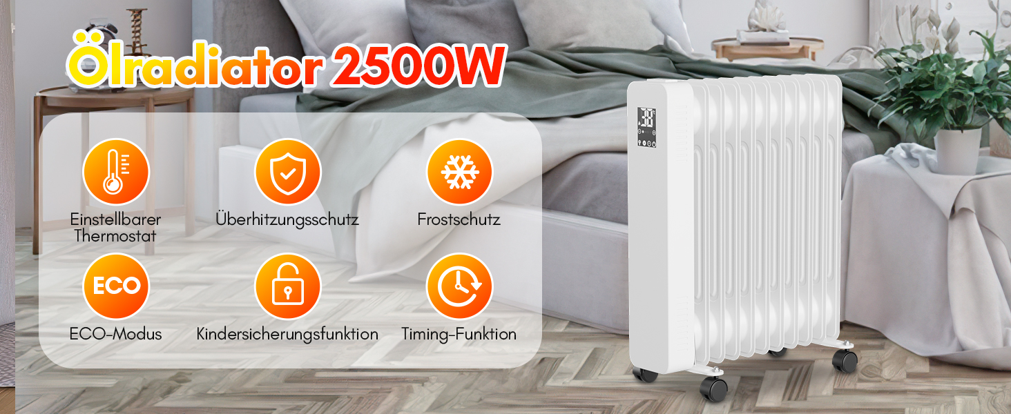Електричний конвектор Daromigo 2000W з термостатом та Wi-Fi, IP24, настінний, інфрачервоний, чорний, енергозберігаючий