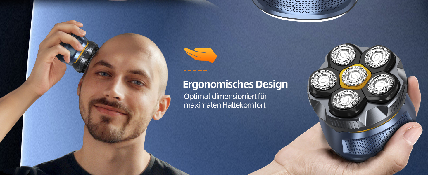 Електрична бритва для гоління голови Glatzen 6D, чоловіча, 2 режими, магнітна, IPX7 водонепроникна, Type-C, для сухого та вологого гоління 0.0 мм