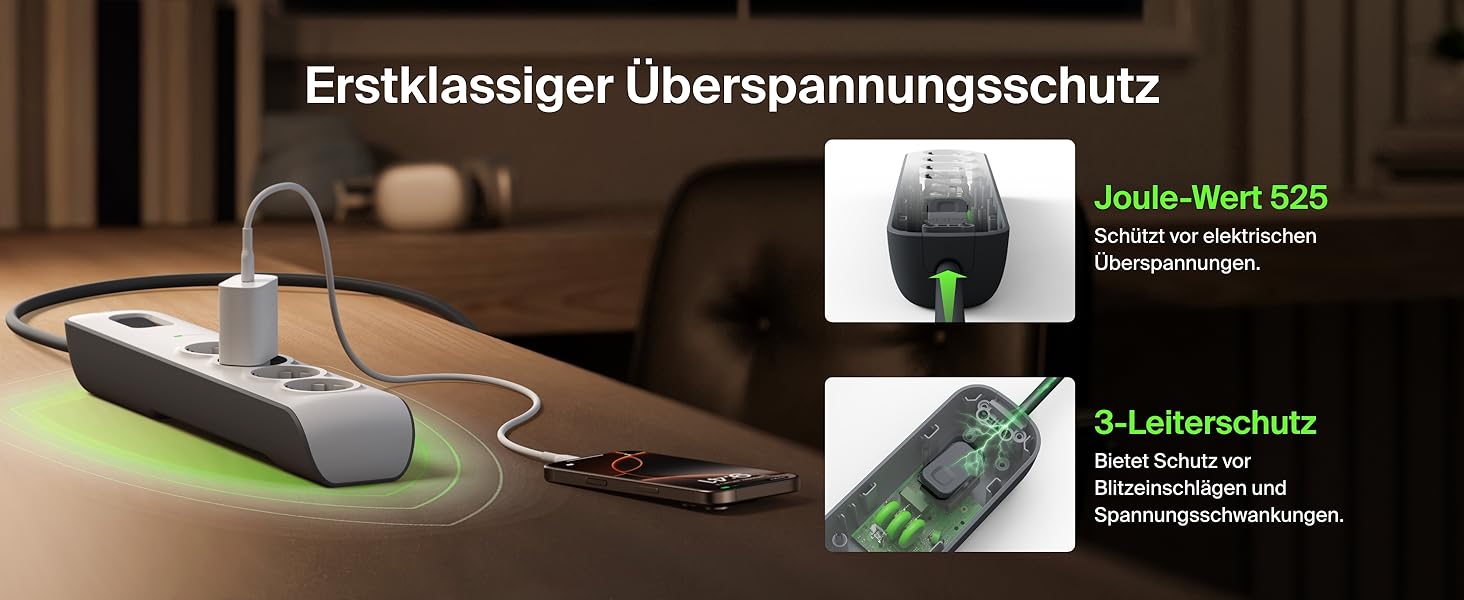 Мережевий фільтр Belkin з захистом від перенапруги, 6 розеток, 2 м кабель, 650 Дж, для дому та офісу