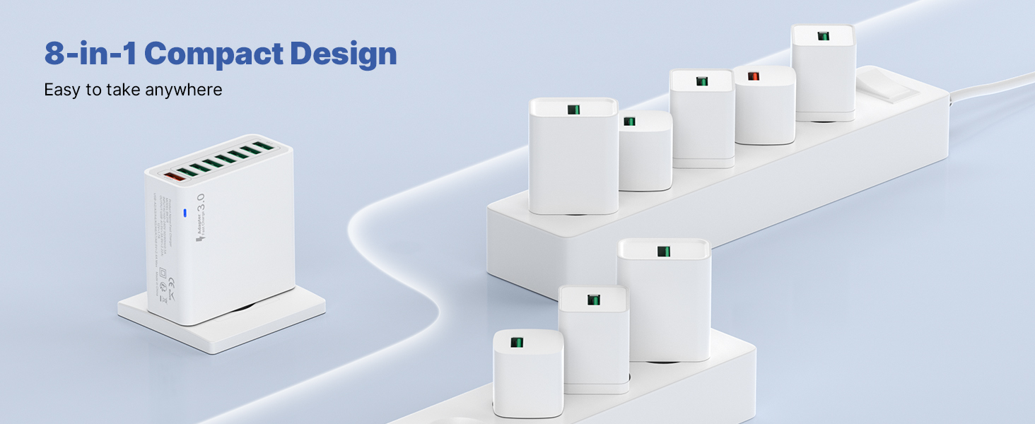 Мережевий адаптер USB 6 портів 33W з QC 3.0, білий (2 шт.) - для iPhone, iPad, Android