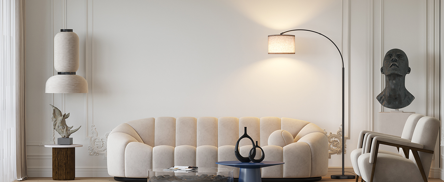 Торшер для вітальні JASMIN I з LED E27, тканинний абажур 33 см, вимикач на нозі, вінтажний стиль, підходить для спальні, готелю (льон-rgb)