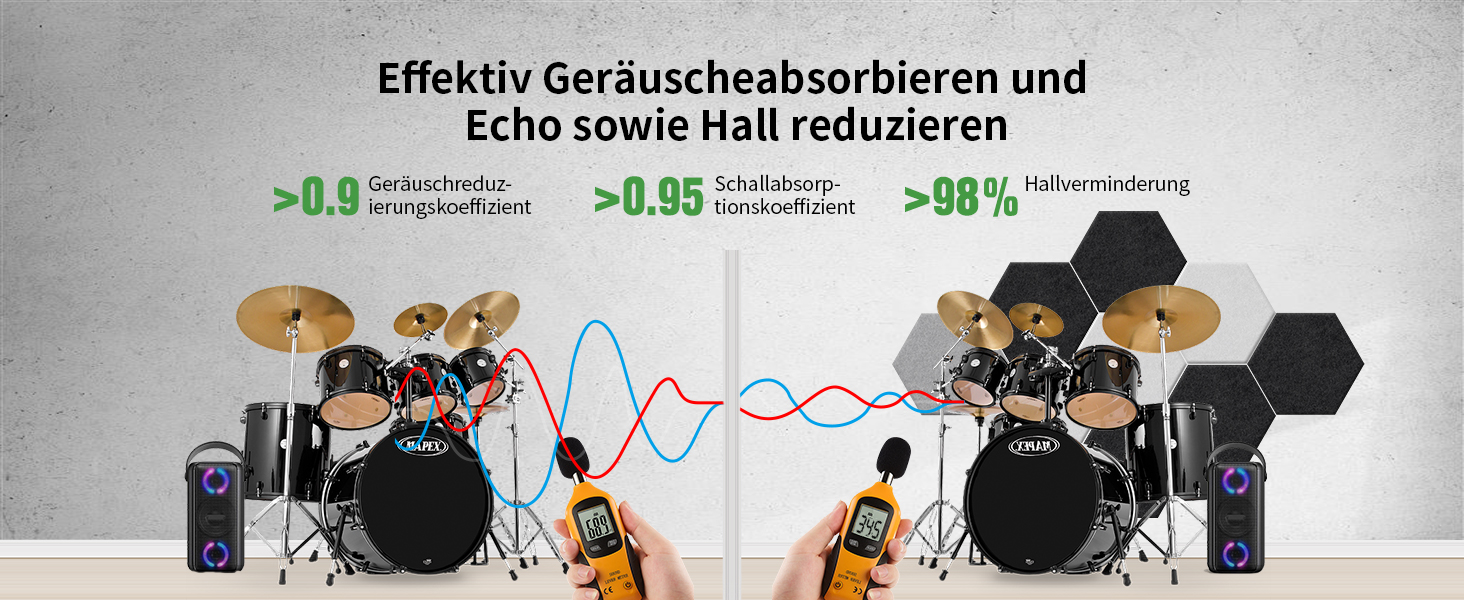Акустичні гексагональні панелі для шумоізоляції самоклеючі, 24 шт (1.4м²), 230кг/м³, NRC 0.95, 100% поліестер, колір порцеляново-білий
