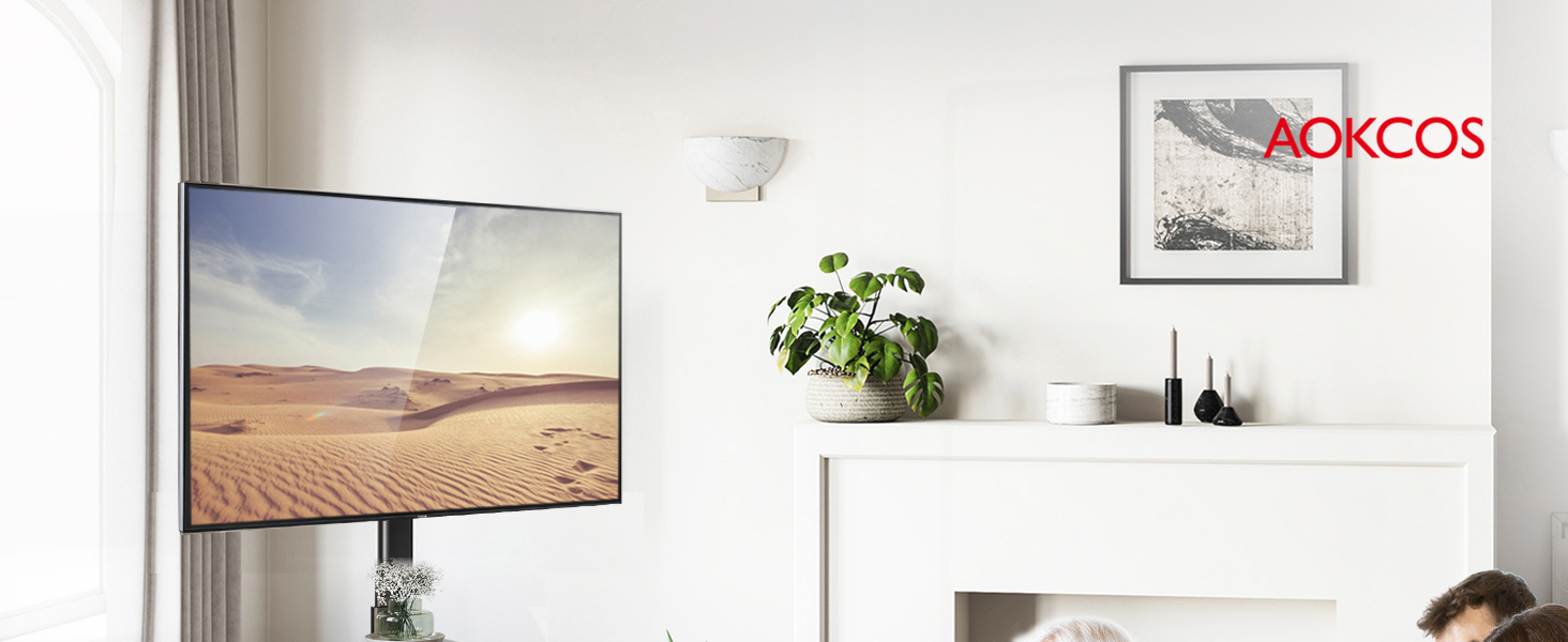 AOKCOS TV Stand for 32-70 inch Flat & Curved TVs - Adjustable Height, Swivel, Tilt, 3-Tier Shelves, VESA 400x400, up to 40kg (White/Black)